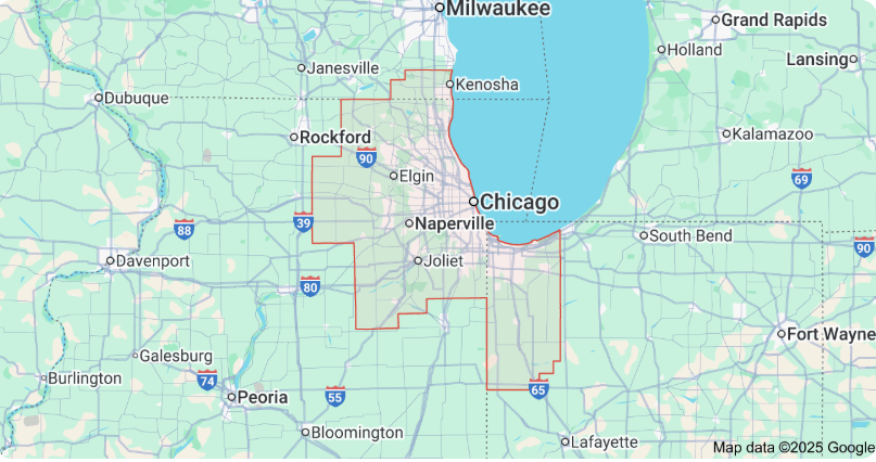 Heart to Heart Hospice Coverage Area - Greater Chicago Map